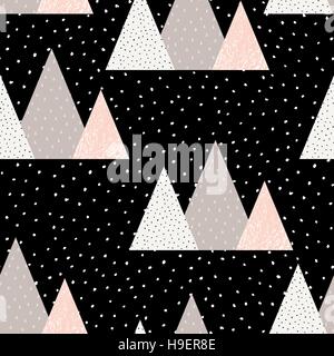 Seamless schema di ripetizione con forma triangolare in rosa pastello, beige, bianco e nero. Tessile moderno, wall art, la carta di avvolgimento, wallpaper design. Illustrazione Vettoriale
