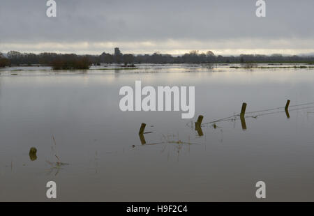 Inondazioni in Somerset livelli nella parte anteriore della Abbazia di Muchelney come heavy rain, forti venti e allagamenti hanno portato disagi diffusa in tutto il paese. Foto Stock