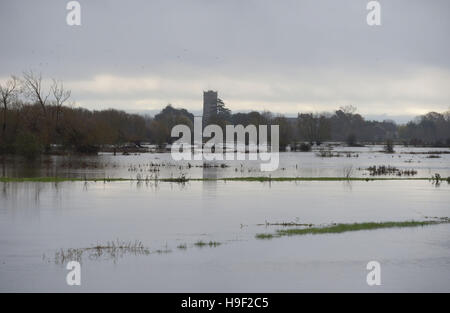 Inondazioni in Somerset livelli nella parte anteriore della Abbazia di Muchelney come heavy rain, forti venti e allagamenti hanno portato disagi diffusa in tutto il paese. Foto Stock