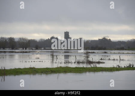 Inondazioni in Somerset livelli nella parte anteriore della Abbazia di Muchelney come heavy rain, forti venti e allagamenti hanno portato disagi diffusa in tutto il paese. Foto Stock