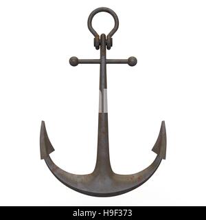 Metallo arrugginito sea anchor su uno sfondo bianco isolato Foto Stock