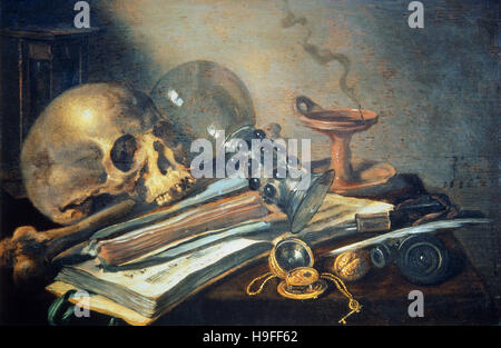 Pieter Claesz - Vanitas ancora in vita con un cranio e un vaso Foto Stock