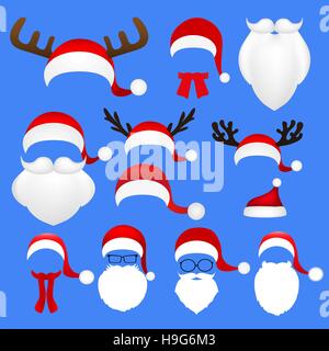Modelli per foto corna di renne e un cappello con la barba di un Illustrazione Vettoriale