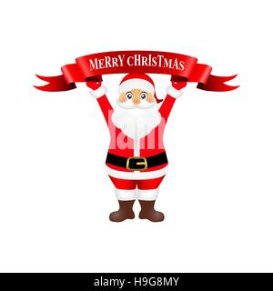 Santa Claus tenendo un nastro con congratulazioni per il Natale Illustrazione Vettoriale