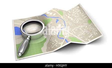 3d illustrazione di trovare sulla mappa concettuale o icona, su sfondo bianco Foto Stock