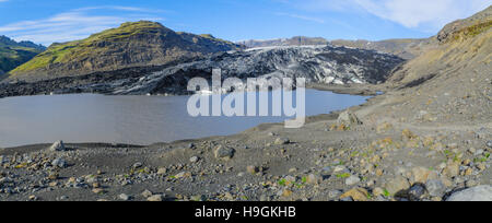 Vista panoramica del ghiacciaio Solheimajokull, nel sud dell'Islanda Foto Stock