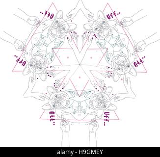 Bulldog francese e le mani a forma di triangolo, abstract sfondo vettoriale per la stampa Illustrazione Vettoriale