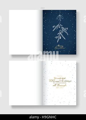 Illustrazione Di Natale greeting card modello con il vischio appeso e auguri di Natale Illustrazione Vettoriale