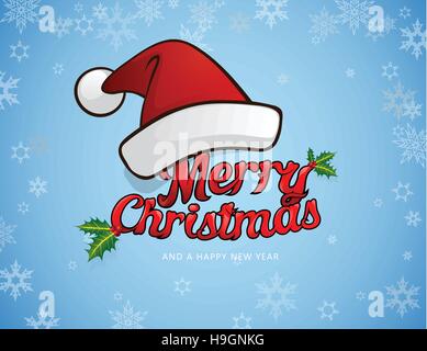 Merry Christmas greeting card con Santa's hat e fantasia Buon Natale il test Illustrazione Vettoriale