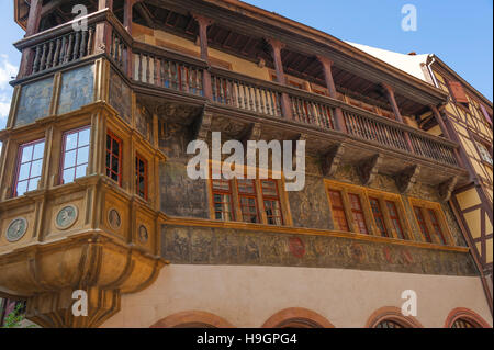 Il Pfister House di Colmar, architettura del Rinascimento, scenic pittoresca città dell'Alsazia, Francia Foto Stock