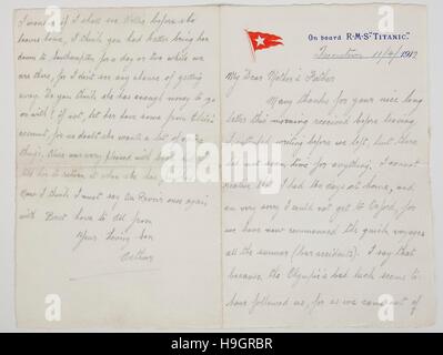 Una cosa estremamente rara lettera scritta da James Paintin, steward al Titanic capitano E.J. Smith, insieme con una fotografia di Paintin che viene messo all'asta a Henry Aldridge & Son auction house a Devizes, Wiltshire, in uno dei loro centenario Titanic vendite in questo sabato. Il 27 marzo 2012. Foto di Adam Gasson. Foto Stock