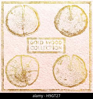 Vettore disegnati a mano il legno tondo set split isolato su sfondo bianco. Set di vettore di disegnato a mano i gruppi di legno con anelli per il tuo design isolato su bianco b Illustrazione Vettoriale
