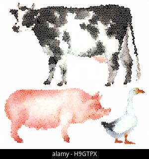 Set di realistico colorati animali da fattoria disegnati a mano Illustrazione Vettoriale