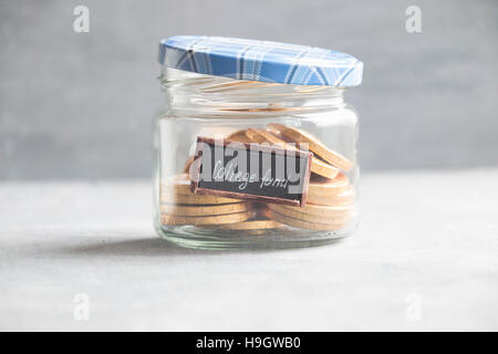 College Fund etichetta e monete d'oro Foto Stock