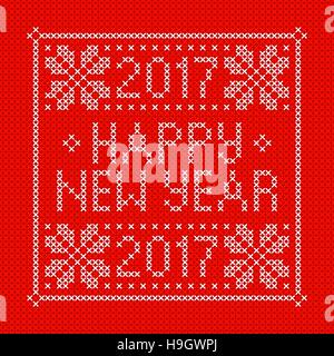 Ricamo scheda di natale con punto croce ricamato congratulazioni felice anno nuovo 2017. Illustrazione Vettoriale
