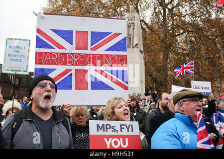 Londra, Regno Unito. 23 Nov, 2016. Centinaia di attivisti Pro-Brexit dimostrare nel vecchio palazzo di cantiere, di fronte al parlamento di Westminster contro la sentenza della Corte suprema sul Brexit, che il Parlamento britannico deve essere dato a dire su Brexit prima dell'articolo 50 può essere invocato. La protesta è stata programmata per coincidere con il Cancelliere Philip Hammond's autunno dichiarazione, con gli organizzatori sostenendo "i media di tutto il mondo sarà la copertura dell'evento, dando al 52% [chi ha votato per Brexit] massima esposizione a far sentire la loro voce". Credito: Dinendra Haria/Alamy Live News Foto Stock