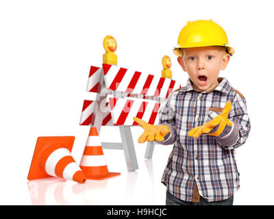 Barriera di traffico 3d e tuttofare bambino Foto Stock