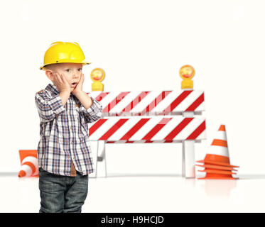 Barriera di traffico 3d e tuttofare bambino Foto Stock