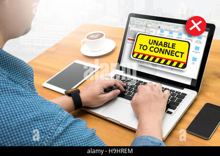 Collegare non disponibile Impossibile collegare la notifica Foto Stock