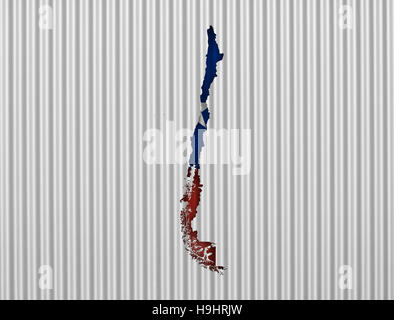 Mappa e Bandiera del Cile su ferro corrugato Foto Stock