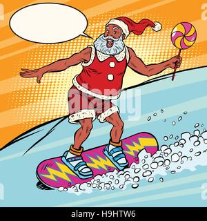 Moderno Santa Claus corse su uno scarpone da snowboard Illustrazione Vettoriale