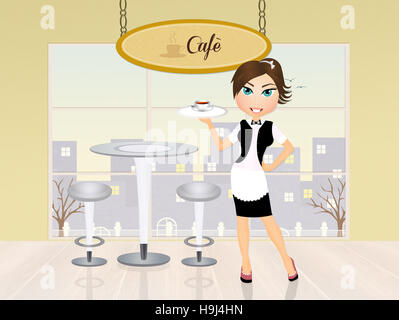 La ragazza che serve cafÃ¨ Foto Stock
