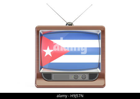 Vecchia tv con bandiera di Cuba. La Televisione Cubana concetto, rendering 3D Foto Stock