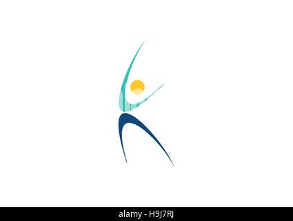 Wellness persone logo, ballerino fitness sport forma del simbolo, la natura astratta persone yoga icona vettore illustration design Illustrazione Vettoriale