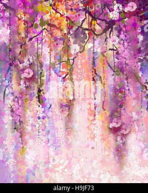 Fiori astratti pittura ad acquerello. La molla fiori viola sfondo Glicine Foto Stock