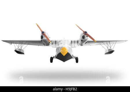 Classico stile retrò aereo giallo isolato su sfondo bianco con tracciato di ritaglio Foto Stock