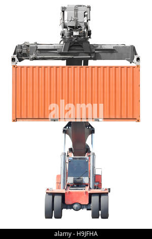 Carrelli elevatori contenitore isolato su sfondo bianco con tracciato di ritaglio Foto Stock