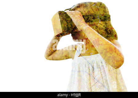Immagine composita della ragazza che indossa la realtà virtuale simulator Foto Stock