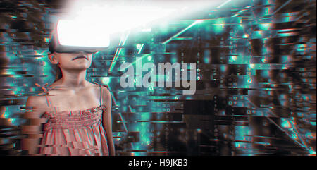 Immagine composita della ragazza utilizzando una realtà virtuale dispositivo Foto Stock