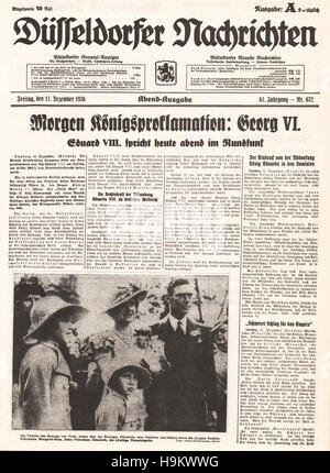 1936 Düsseldorfer Nachtrichten front page reporting Abdicazione del re Edward VIII Foto Stock