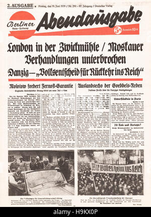 1939 Berliner Volks-Zeitung (Germania) pagina anteriore di una crisi politica nel corso Danzig Foto Stock