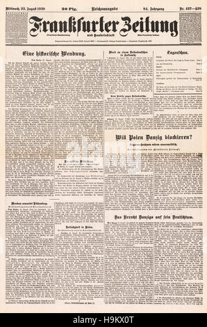 1939 Frankfurter Zeitung (Germania) front page patto Molotov-Ribbentrop Foto Stock