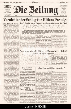 1941 Die Zeitung pagina anteriore di Hitler Vice Rudolf Hess file per la Gran Bretagna Foto Stock