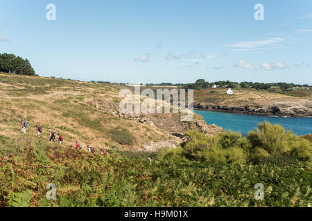 Camminando sul naturale cappotti di Belle-Ile-en-Mer Foto Stock