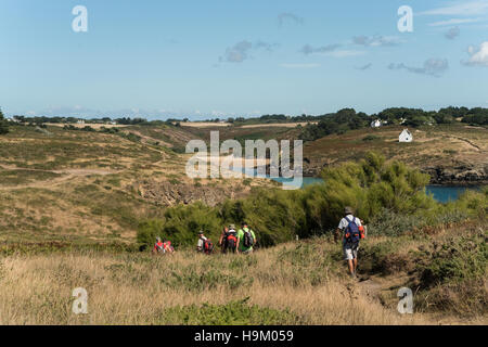 Camminando sul naturale cappotti di Belle-Ile-en-Mer Foto Stock