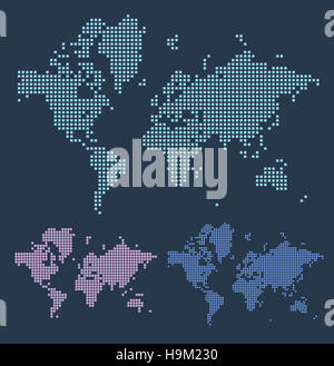 Punteggiate di vettore mappa del mondo. Impostare le carte pixel della Terra Foto Stock