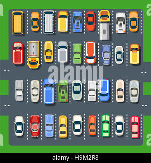 Vista dall'alto di una città parcheggio con una serie di vetture diverse Foto Stock