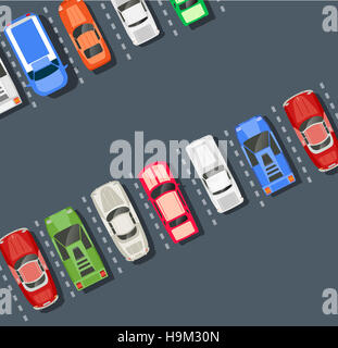 Vista dall'alto di una città parcheggio con una serie di vetture diverse Foto Stock