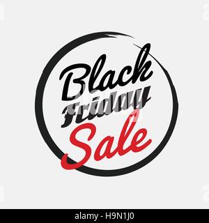 Venerdì nero fatto a mano semplice etichetta con spazzola circolare e il colore rosso vendita. Illustrazione Vettoriale