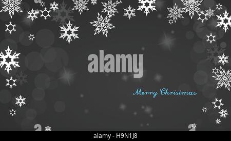 Natale con fondo argento con fiocchi di neve e blu decente Merry Christmas testo - versione scuro Illustrazione Vettoriale