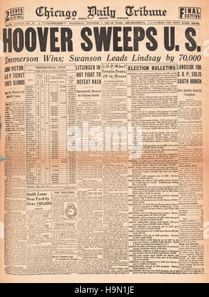 1928 Chicago Daily News front page Herbert Hoover ELETTO PRESIDENTE DEGLI STATI UNITI Foto Stock