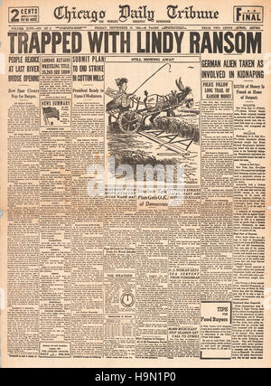 1934 Chicago Tribune quotidiano (USA) pagina anteriore Linbergh bambino rapito Foto Stock