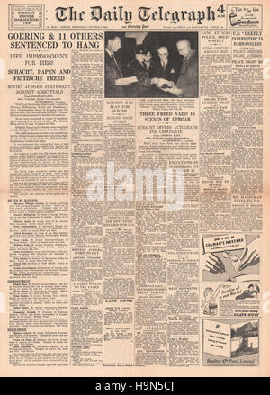 1946 Daily Telegraph front page leader nazista condannato a morte Foto Stock