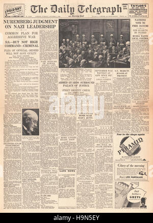 1946 Daily Telegraph front page leader nazista condannato a morte Foto Stock