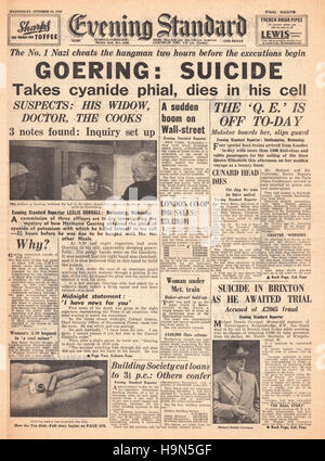 1946 Evening Standard pagina anteriore 2a edizione Herman Goering suicida Foto Stock