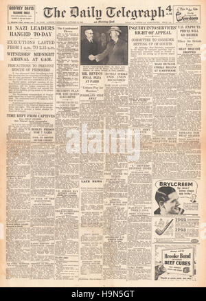 1946 Daily Telegraph front page leader nazista condannato a morte Foto Stock